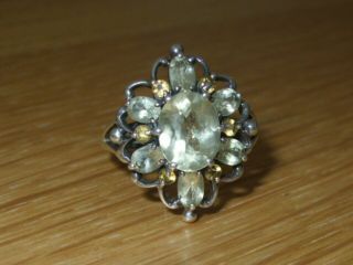 Vintage Sterling Silver 925 Citrine Semi Precious Edwardian Style Ring,  Size N