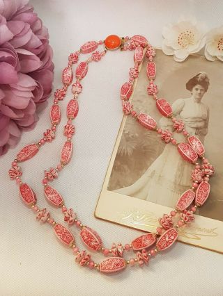 Vintage 1960s Hong Kong Double Strand Pink Acrylic Necklace