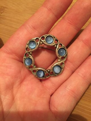 Vintage Blue Glass Moon Stone Tigers Eye Paste Silver Tone Brooch Scottish Ring