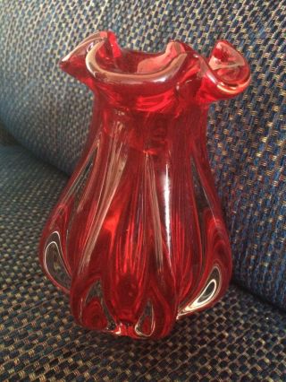 Vintage Murano ?? Heavy Red Artglass Vase,  Lovely.