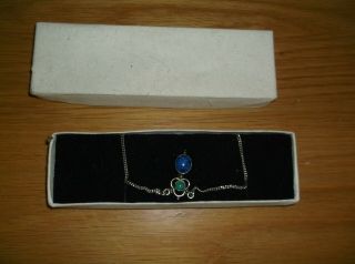 Vintage Silver Necklace With Blue & Green Stones