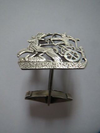 Vintage Hallmarked Silver Single Cufflink Egyptian Royal Chariot Horse & Rider 4