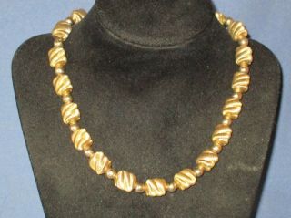 Vintage Signed Monet Gold - Tone Metal Bead On Chain Necklace