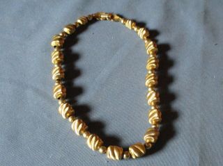 Vintage Signed MONET Gold - Tone Metal Bead On Chain Necklace 4