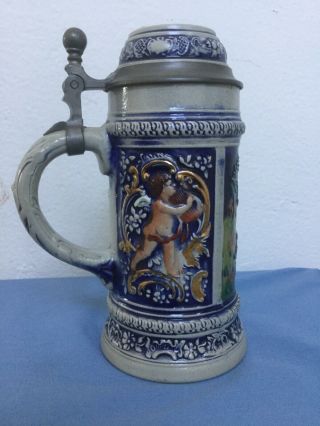 Vintage Gerz Beer Stein Cherubs And Hunting Scene Gold Accents W.  Germany 8 Inch