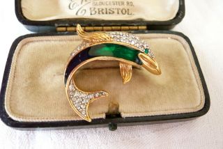 Vintage Jewellery Attwood & Sawyer (a&s) Dolphin Fish Marine Brooch Pin