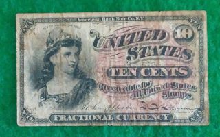 Vintage 1863 United States 10 Cents Paper Money National Bank Note Company Ny