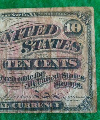 Vintage 1863 United States 10 cents Paper Money National Bank Note Company NY 3