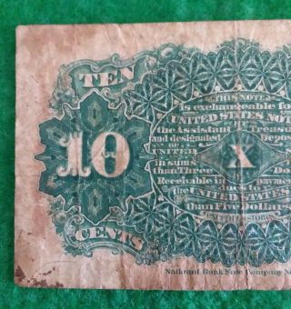 Vintage 1863 United States 10 cents Paper Money National Bank Note Company NY 5