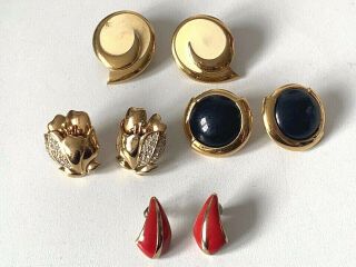Vintage 80/90s Designer Monet Joblot 4 Stud Gold Tone Red Black Cream Earrings
