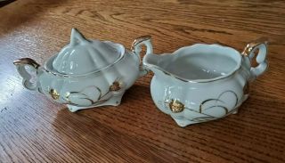 Vintage Lefton China Golden Wheat Pattern Covered Sugar Bowl And Creamer
