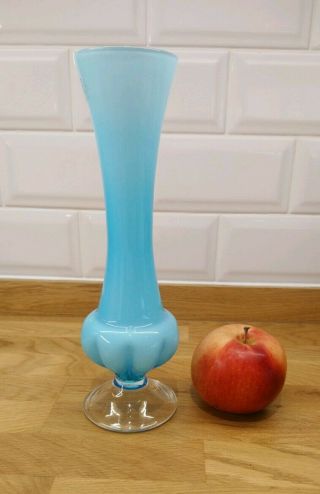 Vintage Baby Blue Cased Art Glass Dimpled Vase Scandinavian Style Empoli Retro