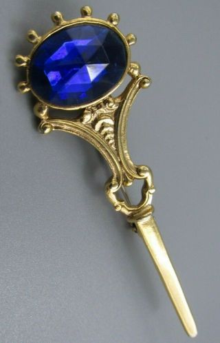 High End Vintage Jewelry Cobalt Blue Crystal Septor Brooch Pin Rhinestone O
