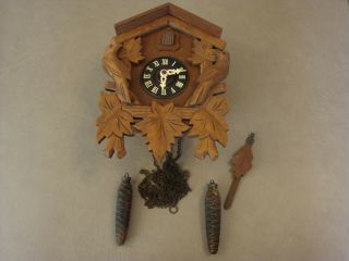 Vintage Large Germany Black Forest Carved Wood Cuckoo Clock For Repair