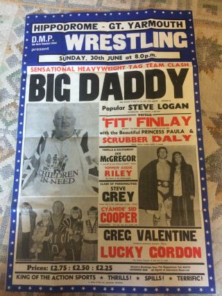 Vintage Wrestling Poster Big Daddy,  1970s/80s,  Children In Need,  Vgc