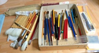 Parcel Of Art / Brushes / Charcoal / Pencils Etc,  Some Vintage,  Good Makes
