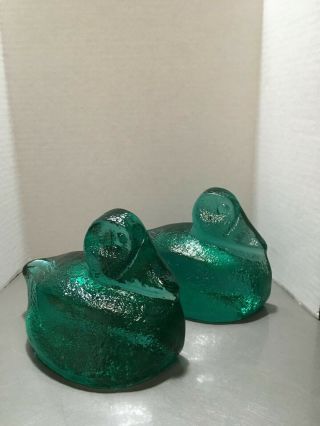 Vintage Green Teal Glass Blenko Duck Bookends Set Of 2 No Chips