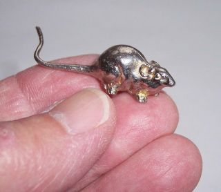 Vintage Tiny Silver Plated Mouse Rat Figure White Metal Ornament