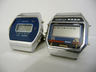 X2 Vintage Digital Wrist Watches; Shivas Melody & Selvel; Lcd Digital Display