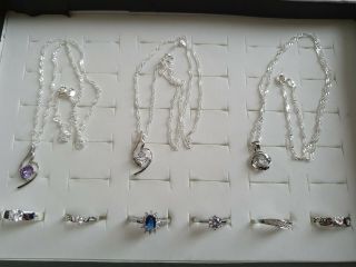 3 X Necklace,  6 X Rings Silver Jewellery Vintage Modern.  925 Marks Joblot (21g)