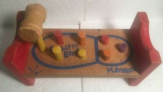 Vintage Playskool Cobblers Bench Hammer - 7 Pegs - Wooden Toy Tool - Complete Set