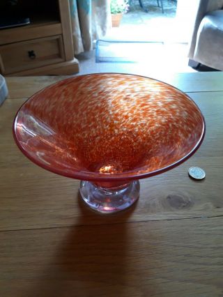 Vintage Isle Of Wight Alum Bay Art Glass Bowl / Dish Mottled Red Stirling Silver