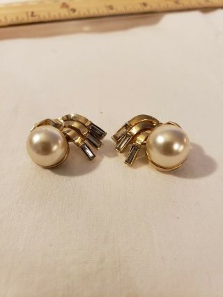 2 Vintage Rhinestone And Pearl Pins - As Sterling No Marks,  Not Sure
