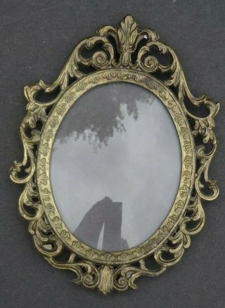 Vintage Picture Frame Brass Filigree Convex Glass Small Italian Ornate Oval