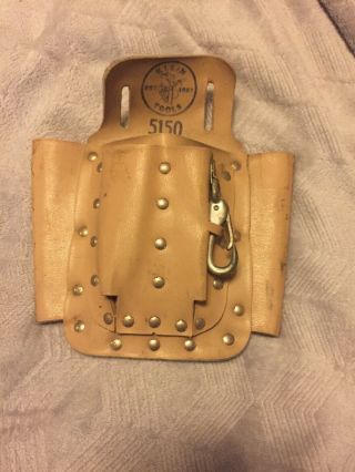 Vintage Klein Tools Leather Pouch 5150 Five Pockets W/ Accessory Clip
