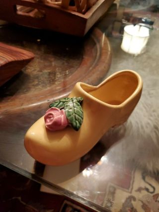 Old Vintage Mccoy Yellow Dutch Shoe With Rose Planter