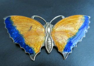 Vintage Old Art Deco Guilloche Enamel Brass Butterfly Brooch Pin