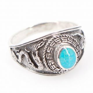 Vtg Sterling Silver - Nude Lady Dragon Turquoise Stone Men 