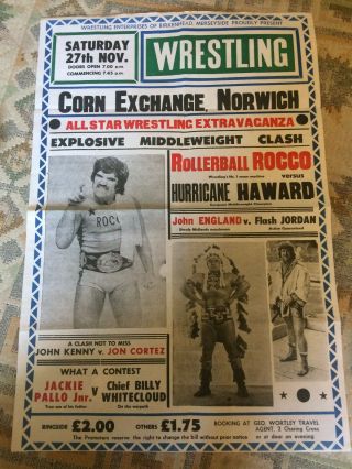 Vintage Wrestling Poster,  1970s/80s,  Rollerball Rocco Hurricane Haward