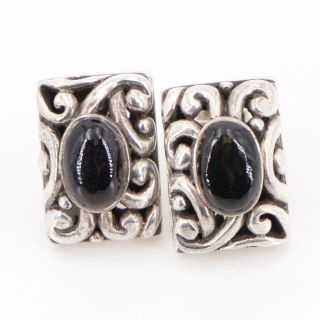 Vtg Sterling Silver - Filigree Ornate Onyx Stone Post Earrings - 7g