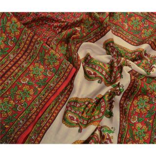 Tcw Vintage 100 Pure Silk Saree Red Printed Sari Craft Ethnic Fabric
