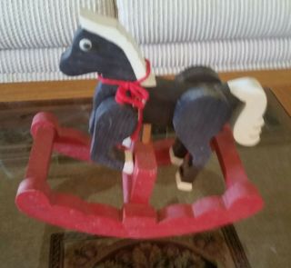 Vintage Toy,  Wooden Rocking Horse,  Red & Black,  Rocks & Legs Move