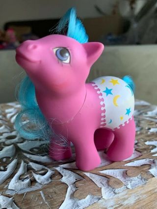 Mlp G1 Vintage Hasbro Baby Fancy Pants Ponies “starburst” Pink W Blue Hair Great
