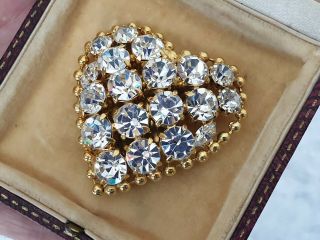 VINTAGE ART DECO JEWELLERY CRAFTED SPARKLING CRYSTAL SWEETHEART GOLD BROOCH PIN 2