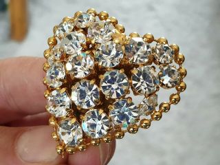 VINTAGE ART DECO JEWELLERY CRAFTED SPARKLING CRYSTAL SWEETHEART GOLD BROOCH PIN 3