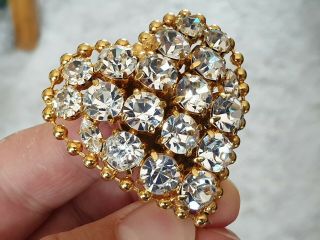 VINTAGE ART DECO JEWELLERY CRAFTED SPARKLING CRYSTAL SWEETHEART GOLD BROOCH PIN 4