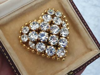 VINTAGE ART DECO JEWELLERY CRAFTED SPARKLING CRYSTAL SWEETHEART GOLD BROOCH PIN 5