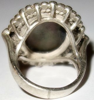 MAGNIFICENT Vintage STERLING MOTHER of PEARL CAMEO RING w/GARNETS MARCASITES 2 3