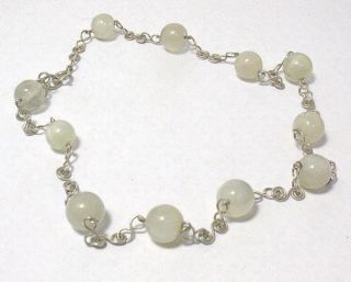Sterling Silver White Jade Necklace Vintage 16 " Long 17 Grams