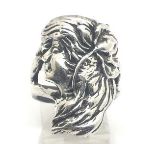 Vintage Art Nouveau Woman Face Design Sterling Silver 925 Ring 12g Sz7 M5265