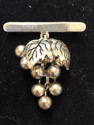 Vintage Sterling Silver Taxco Th - 70 Made In Mexico Pin Brooch Grapes 3 - D Leaves