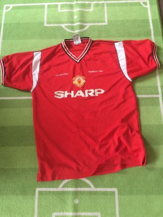 Manchester United 1985 Cup Final Lar Shirt Top Vintage Score Draw Retro Re - Makes