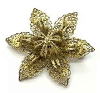 Vintage Vermeil Sterling Silver Filigree Flower Brooch