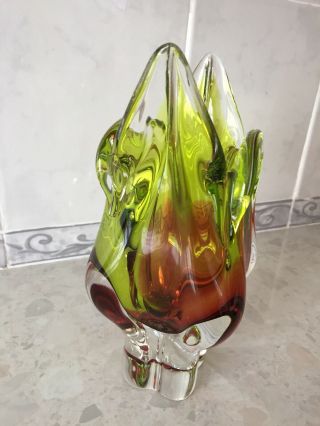 Large Murano Art Glass Blown Vintage Vase Green,  Brown and Clear 5