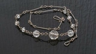 Czech Vintage Art Deco Linked Clear Faceted Glass Bead Necklace 4