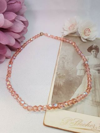 Lovely Vintage 1980s Pink Aurora Borealis Crystal Necklace